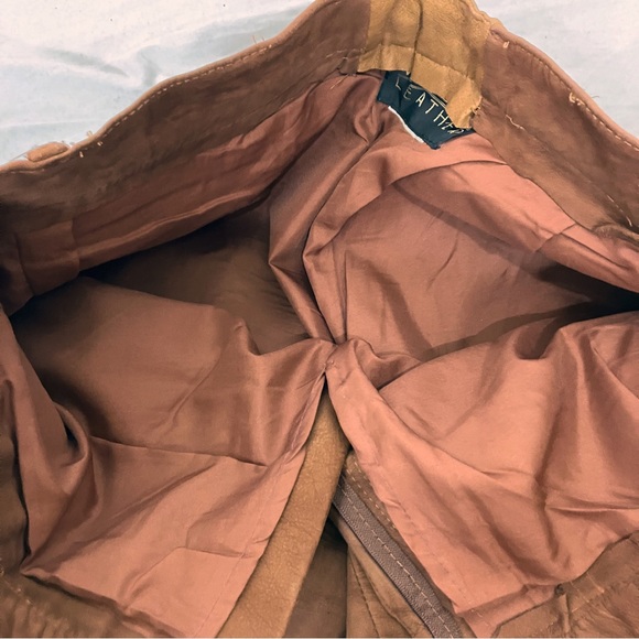 Vintage brown leather pants high waist caramel camel loose relaxed straight leg - Picture 8 of 9